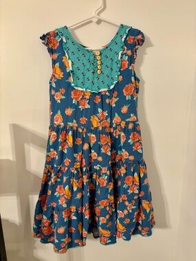 Matilda Jane Blue Floral Tiered Dress with Mint Yoke